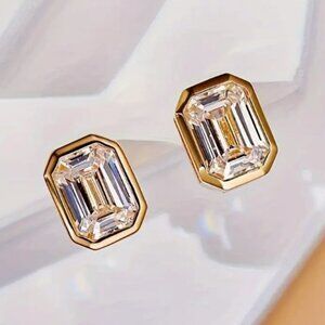 Gold Plated Square Stud Rhinestone Earrings - NEW